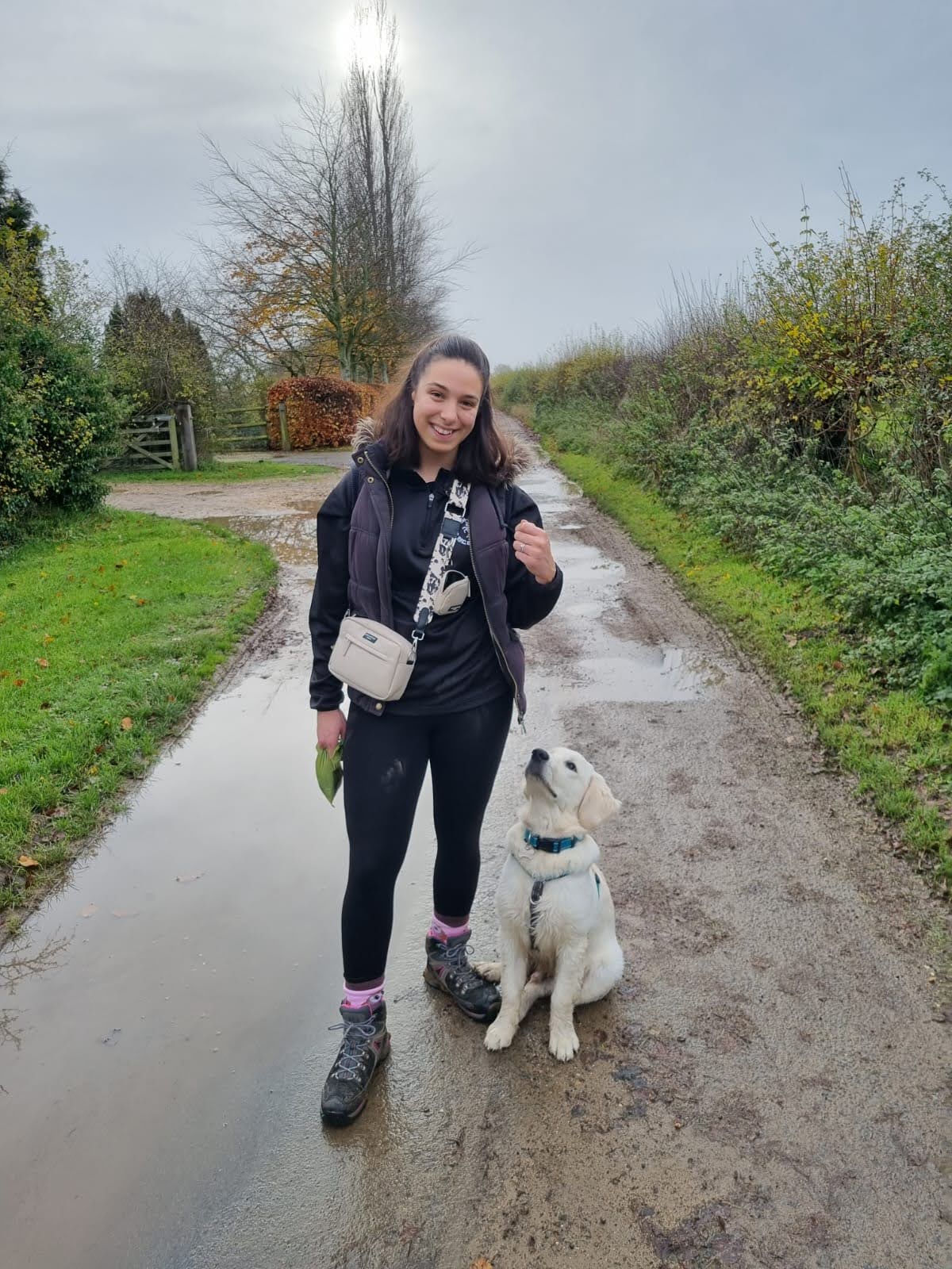 Sam, Daisy & Dogs sitter, on a Cotswold lane with a dog